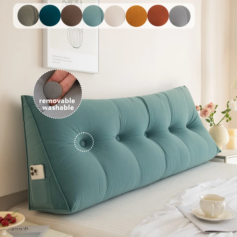 

Ergonomic Triangular Back Pillow with Phone Pocket - Soft Leather PP Cotton Filled Lumbar Support Pad Suitable for Beds and Sofa