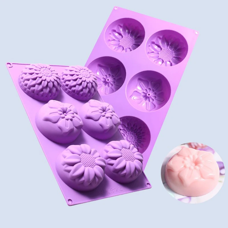 6 Cavity 3D Flower Shaped Silicone Soap Mold DIY Fondant Cake Form Soap Making