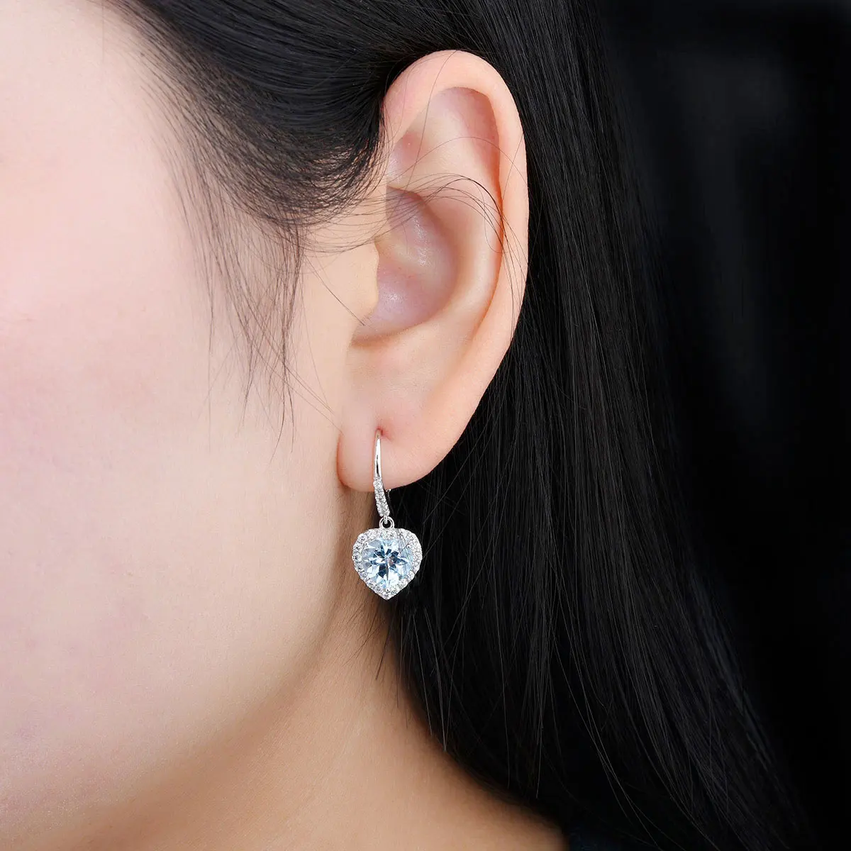 Natural Sky Blue Topaz Solid Sterling Silver Drop Earring 4.8 Carats Genuine Gemstone Heart Shape Romantic Fine Jewelry Gifts