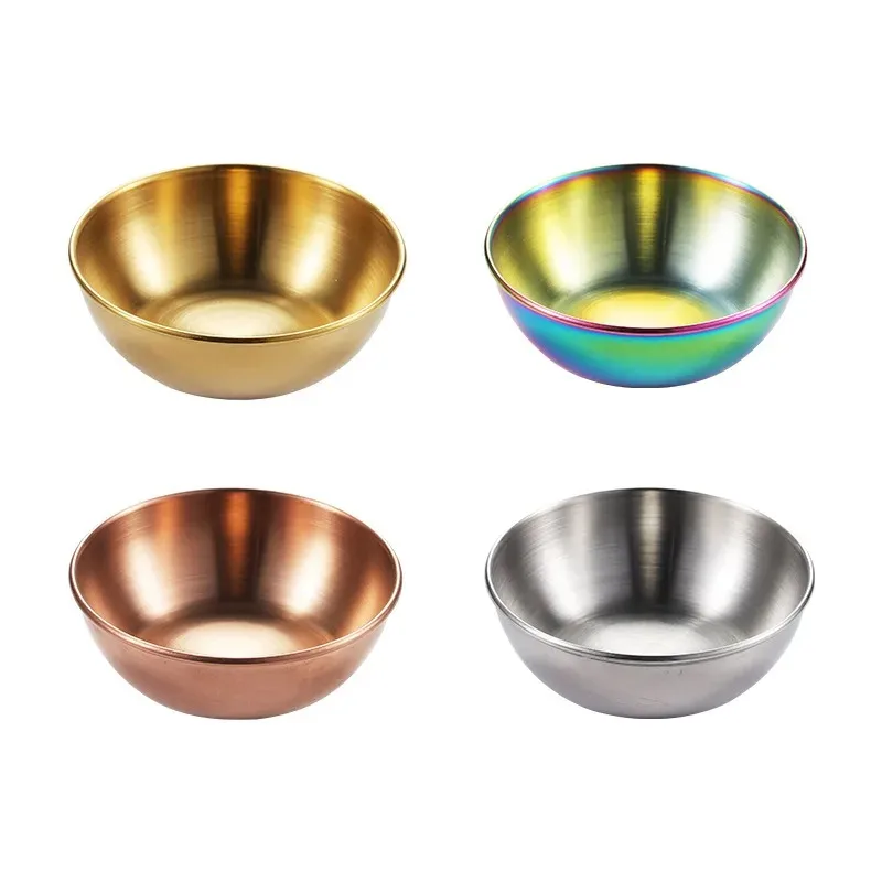 6 Pcs Stainless Steel Round Sauce dish for sala BBQ Hot Pot Dipping Bowl Saucer Container Seasoning Dip Dish Kitchen Gadgets