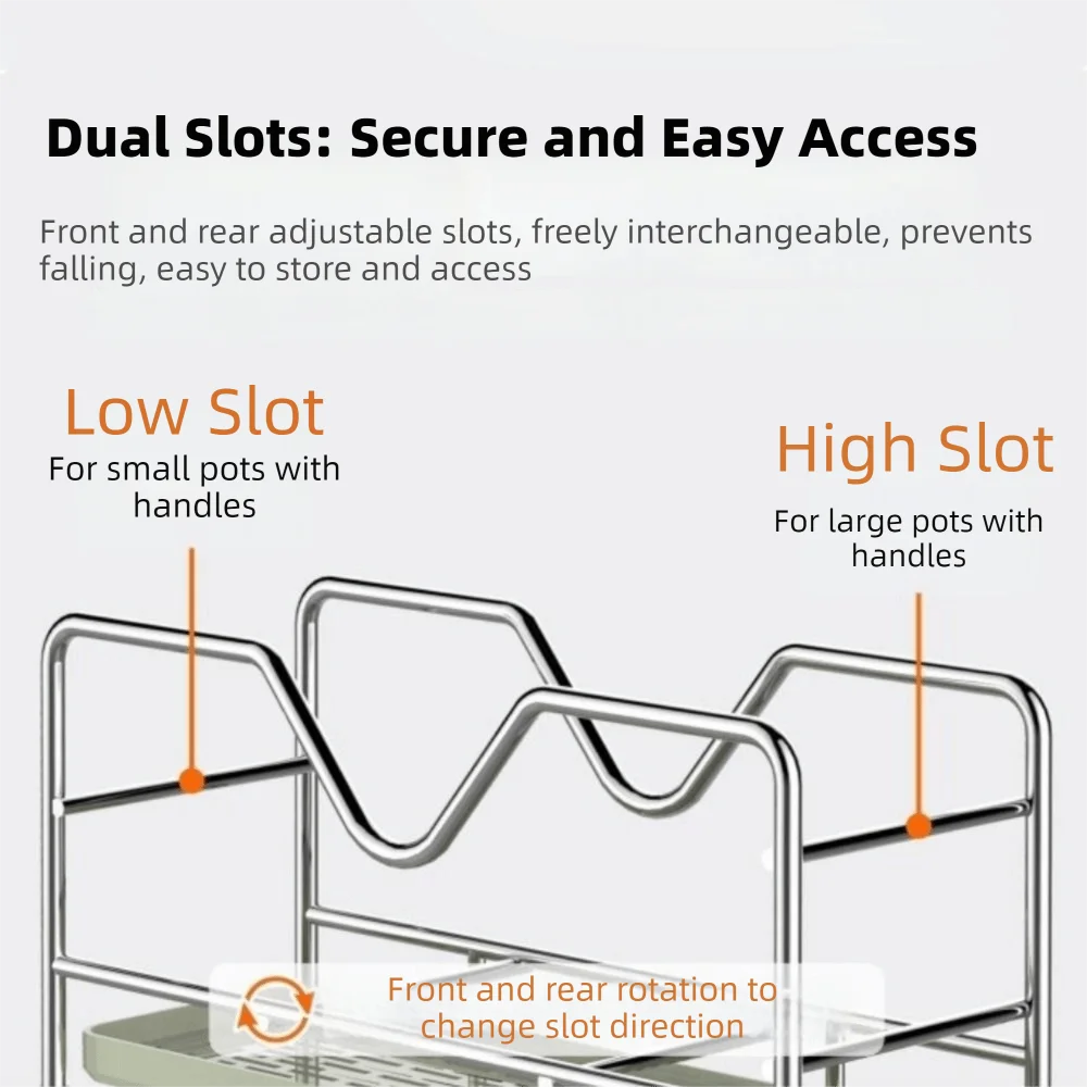 

Stainless Steel Cookware Storage Rack Space Saving Rustproof Pot Pan Lid Holder with Drainage Tray Pot Lid Rack Cabinet