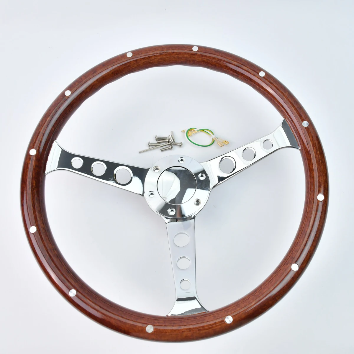 380-mm-Lenkradhalterung mit rundem Loch, 15-Zoll-Lenkrad aus ABS-Material mit Nieten, geeignet für Vintage-Modifikationen – Detail 7
