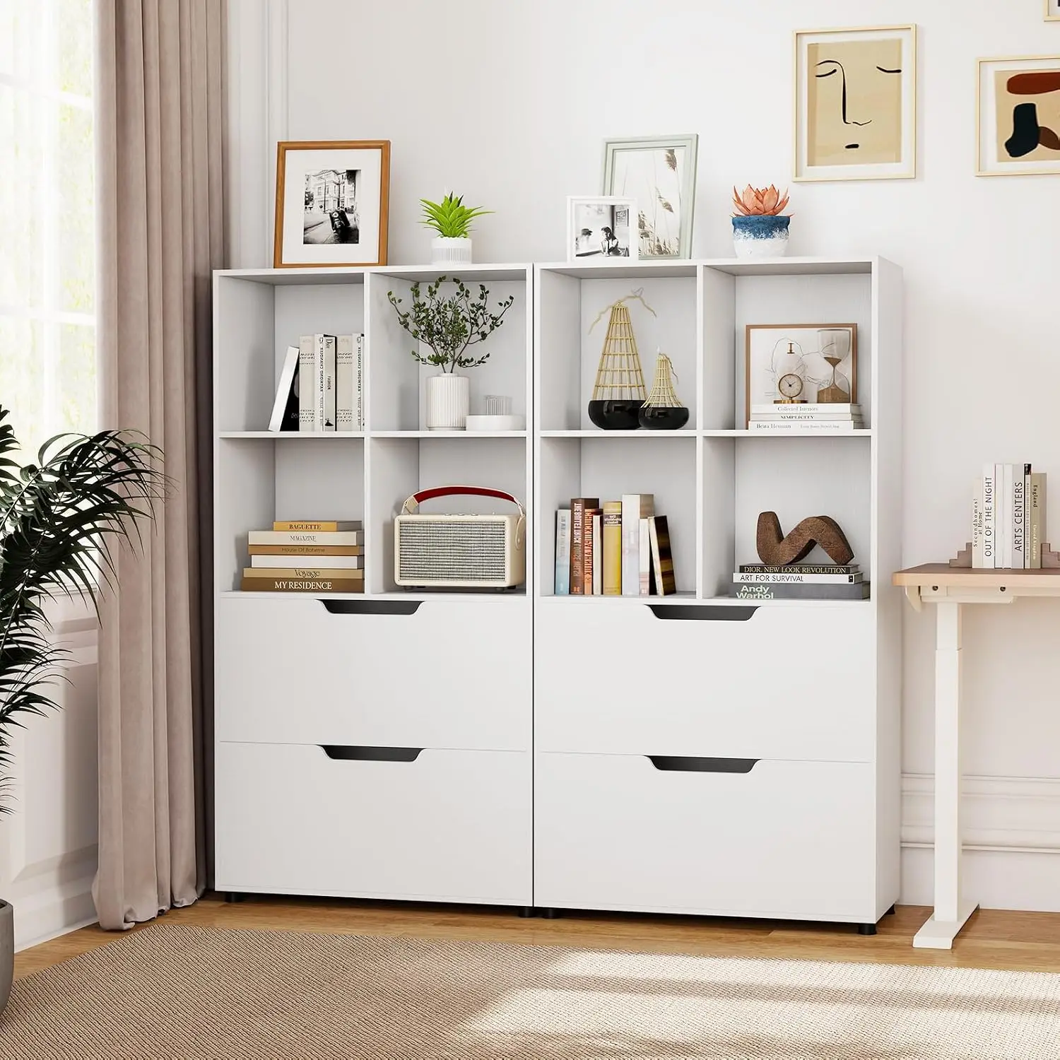 4-Tier Bookshelf 2 Drawers 4-Cube Shelf 51