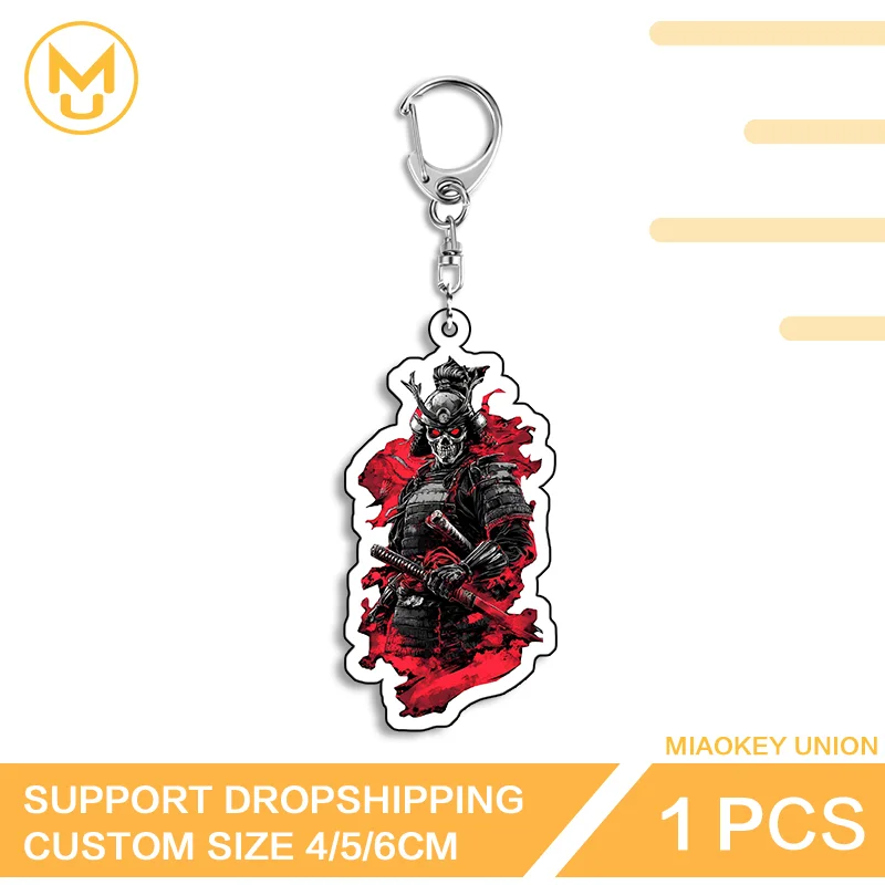 Exquisite Samurai Innovative Exclusive Design Waterproof Double sided Acrylic Keychain Decorative Key Ring for Bags and Keys