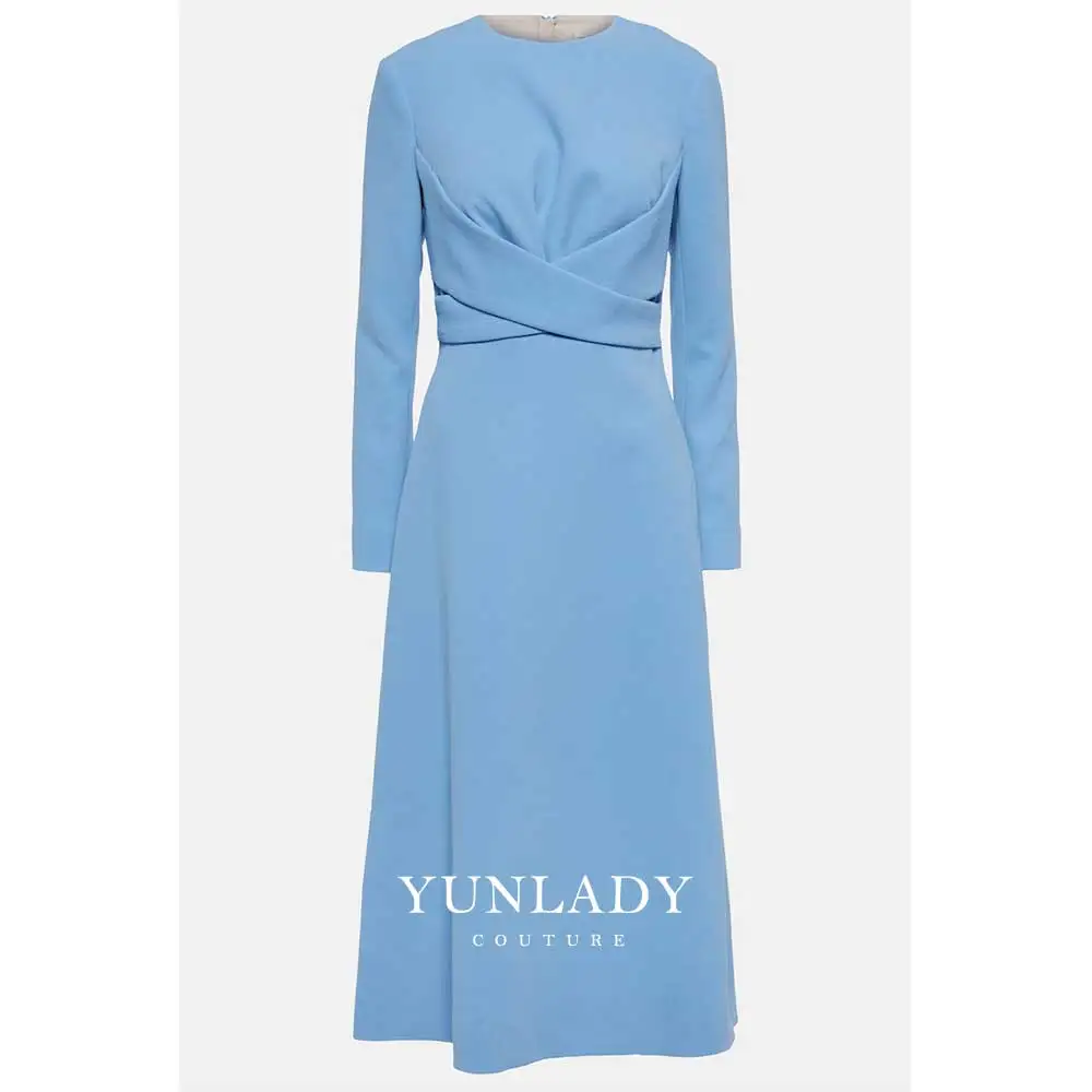 YUNLAN-elegante vestido de noche azul cielo para mujer, ropa de boda árabe de crepé de manga larga, Formal, para graduación, ocasión especial, fiesta y Mamá, 2024