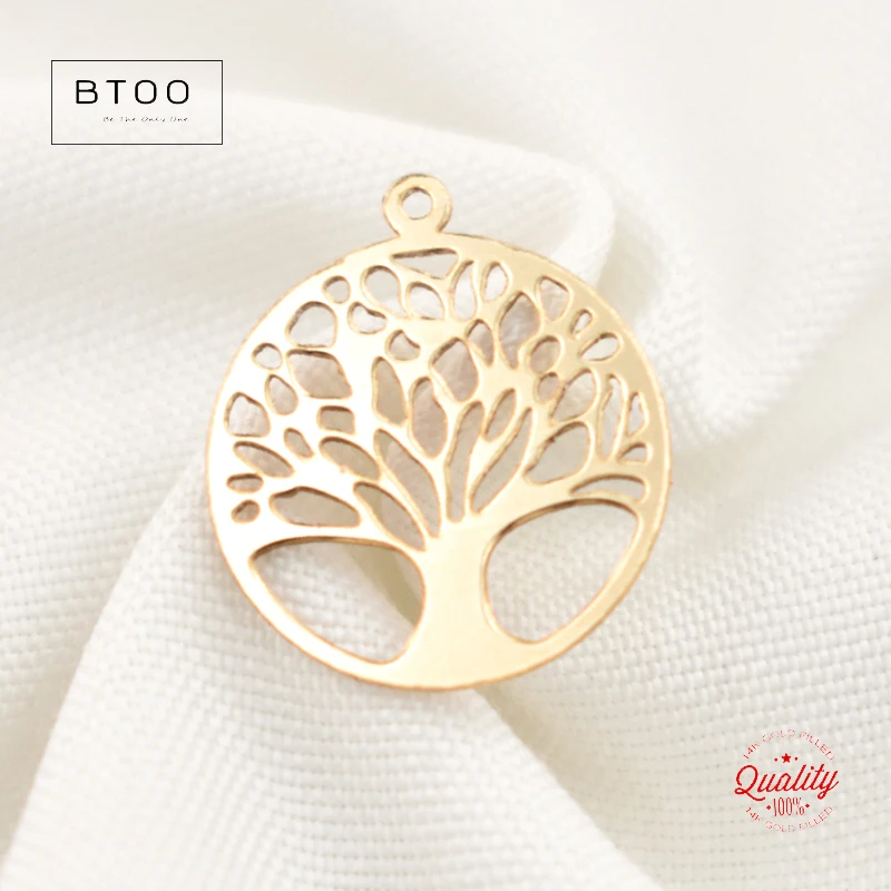 14K Gold Filled Tree of Life Charm Gold Filled Round Circle Tree Charm For Jewelry Making Supplies Bracelet Charm Necklace Charm