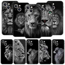 Lion Wild Animals Luxury Phone Case For iPhone 13 15 14 12 Mini 11 Pro MAX XR X SE XS 7 8 Plus Silicone Black Protection Cover