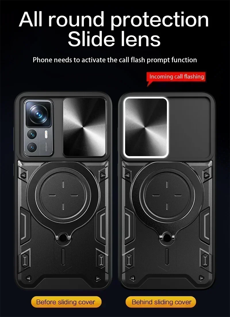 For Xiaomi 12T Pro Case Shockproof Armor Slide Camera Protect Coque For Xiaomi Mi12T Mi 12T 12 T Pro Xiaomi12T Ring Holder Cover
