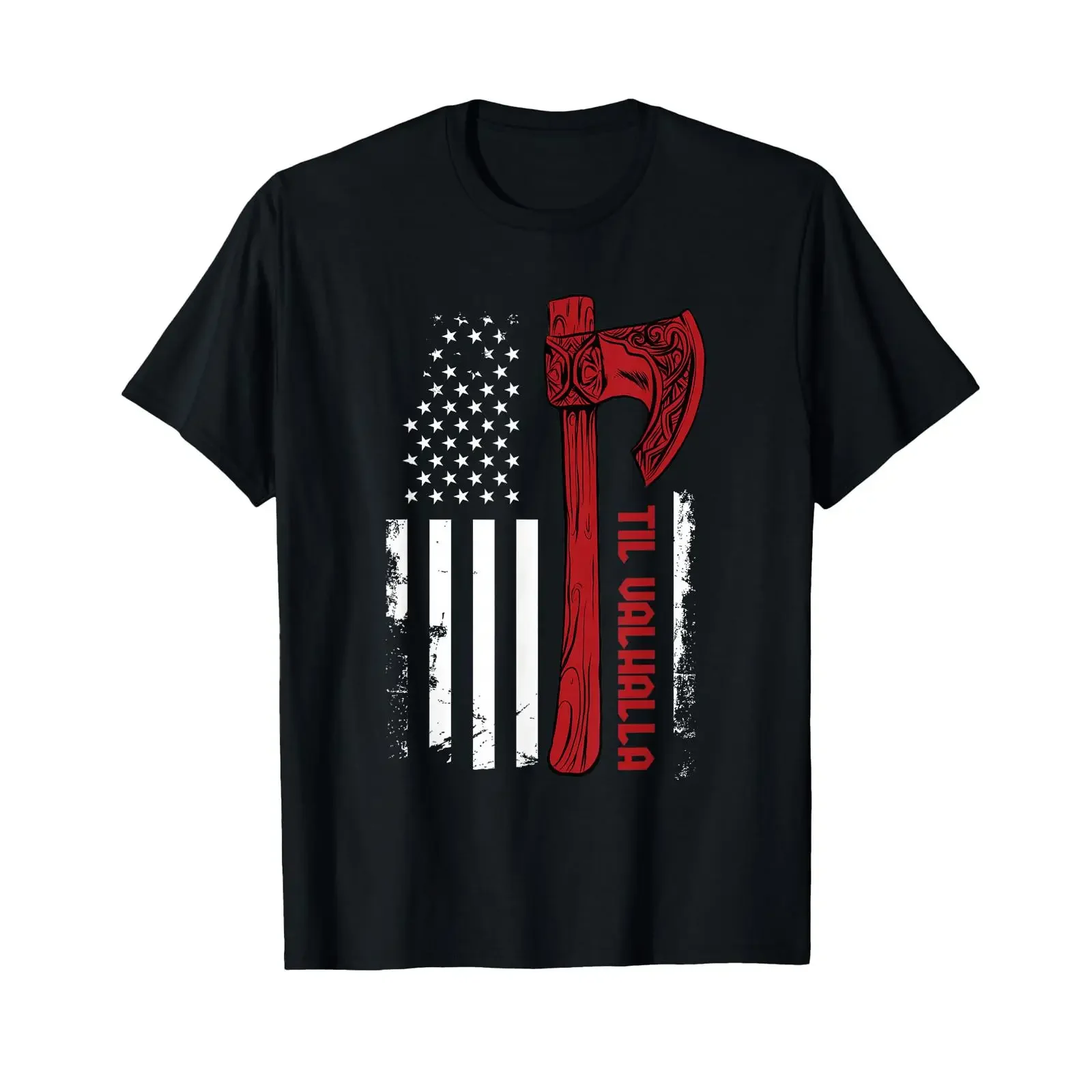 American Viking Axe Flag Til Valhalla Norse Mythology T Shirt Small vintage Washed designer clothes Unisex Stylish Stretched