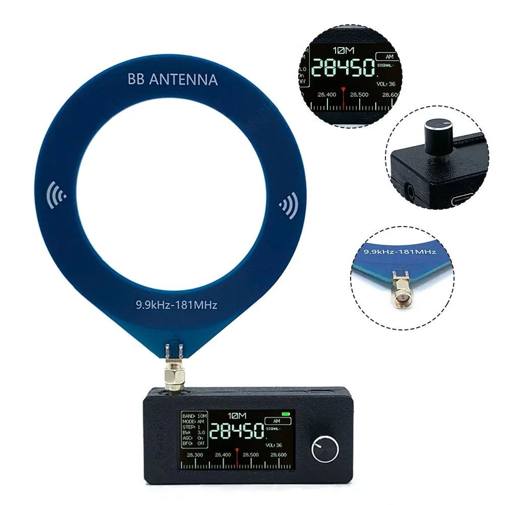 

MINI SI4732 Digital Radio With Loop Antenna 1.9" IPS Screen Full-Band 9.9KHz-108MHz ESP-32-S3 Control 10H Battery AM/FM/USB/LSB