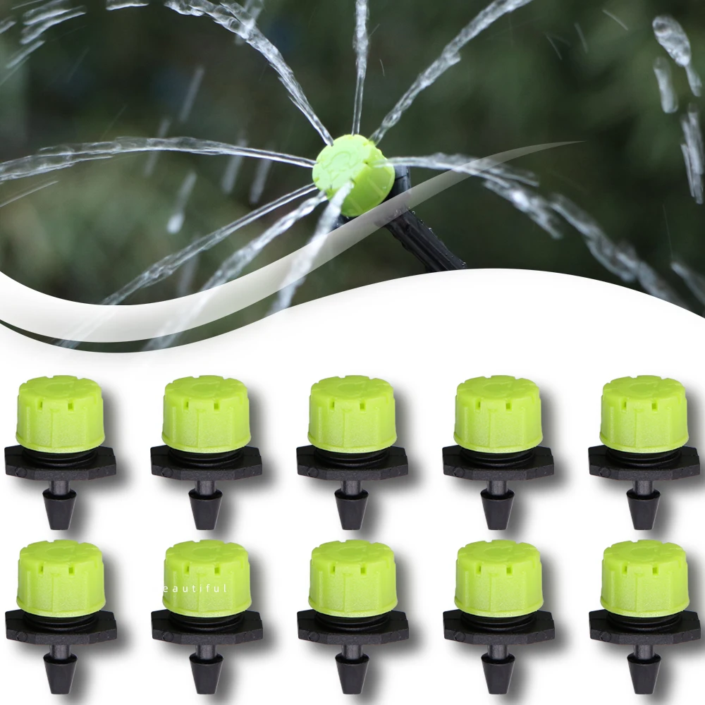 20-50PCS 4/7mm Green 8 Holes Adjustable Drippers Garden Irrigation Emitters Balcony Sprinklers with 1/4'' Barb Connector