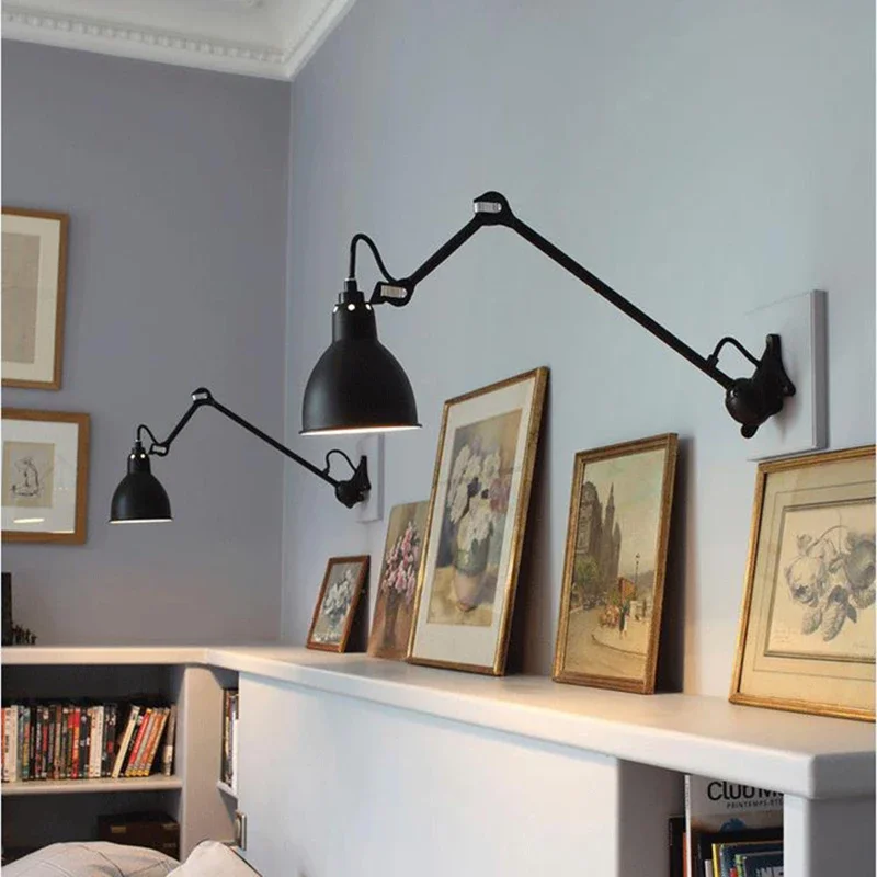 Vintage E14 Reading Wall Lamp Black Yellow Chrome White Gray Metal Sconce For Bedroom Parlor Lighting Fixtures Rotatable