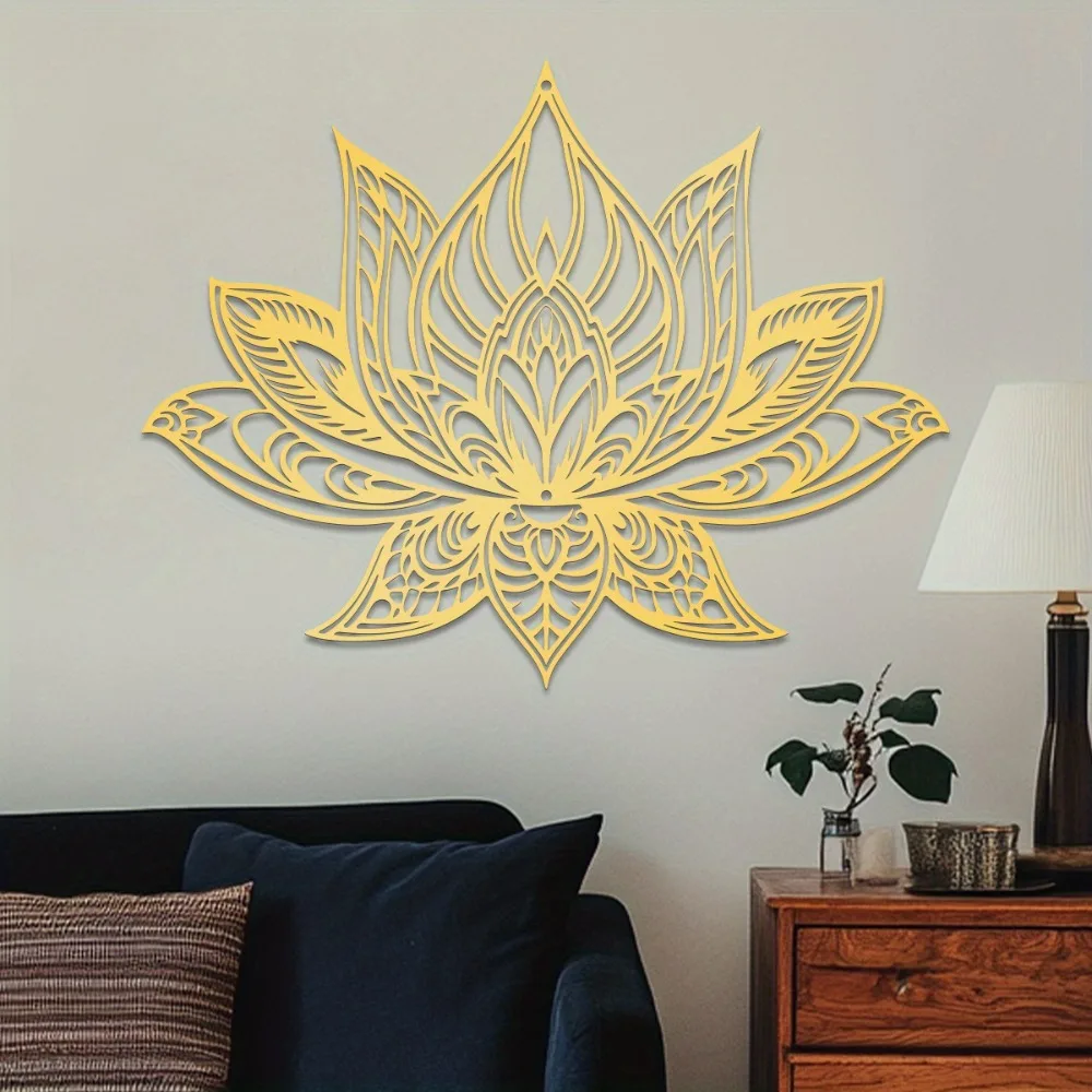 CIFBUY Iron Wall Art Gold Lotus Mandala Metal Decor Yoga Bedroom Home Room Hanging Ornament Housewarming Gift