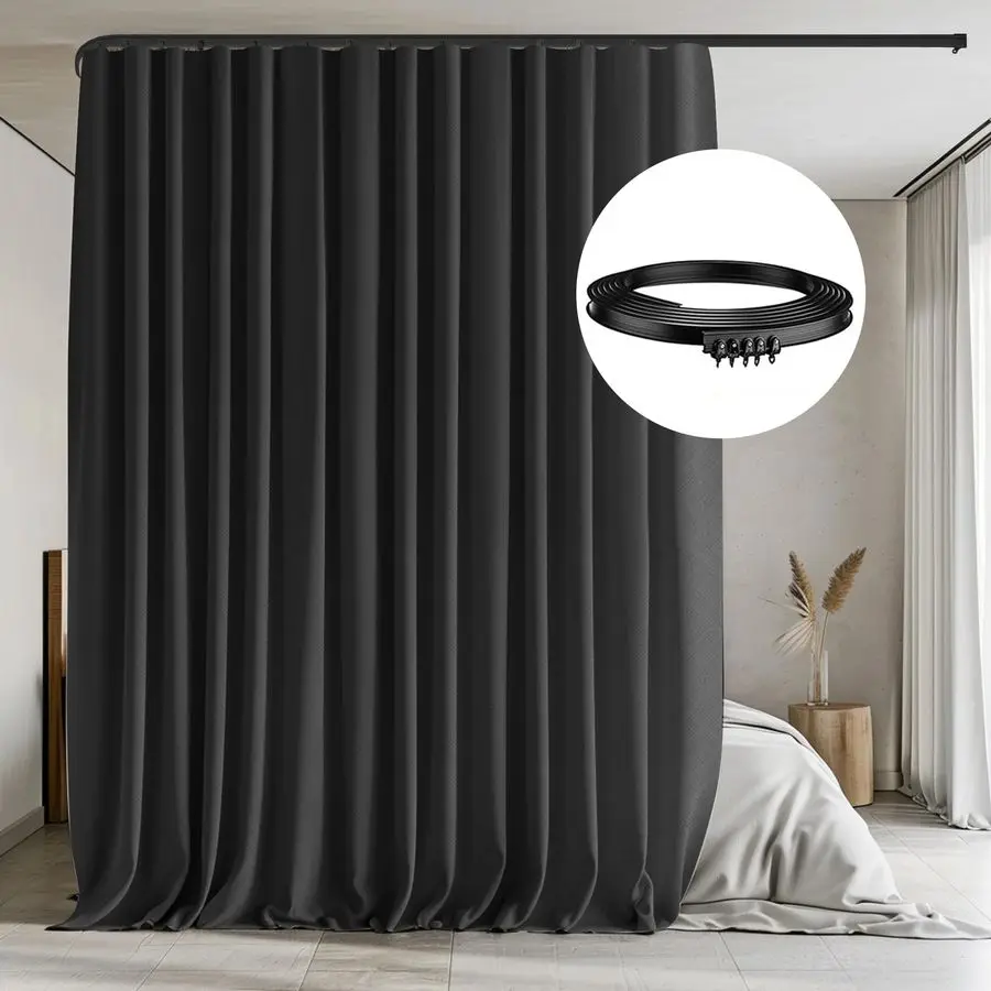 

Room Divider Curtains with Flexible Ceiling Curtain Tracks Set,100 Blackout Floor to Ceiling Curtains Patio Sliding Door Curtain
