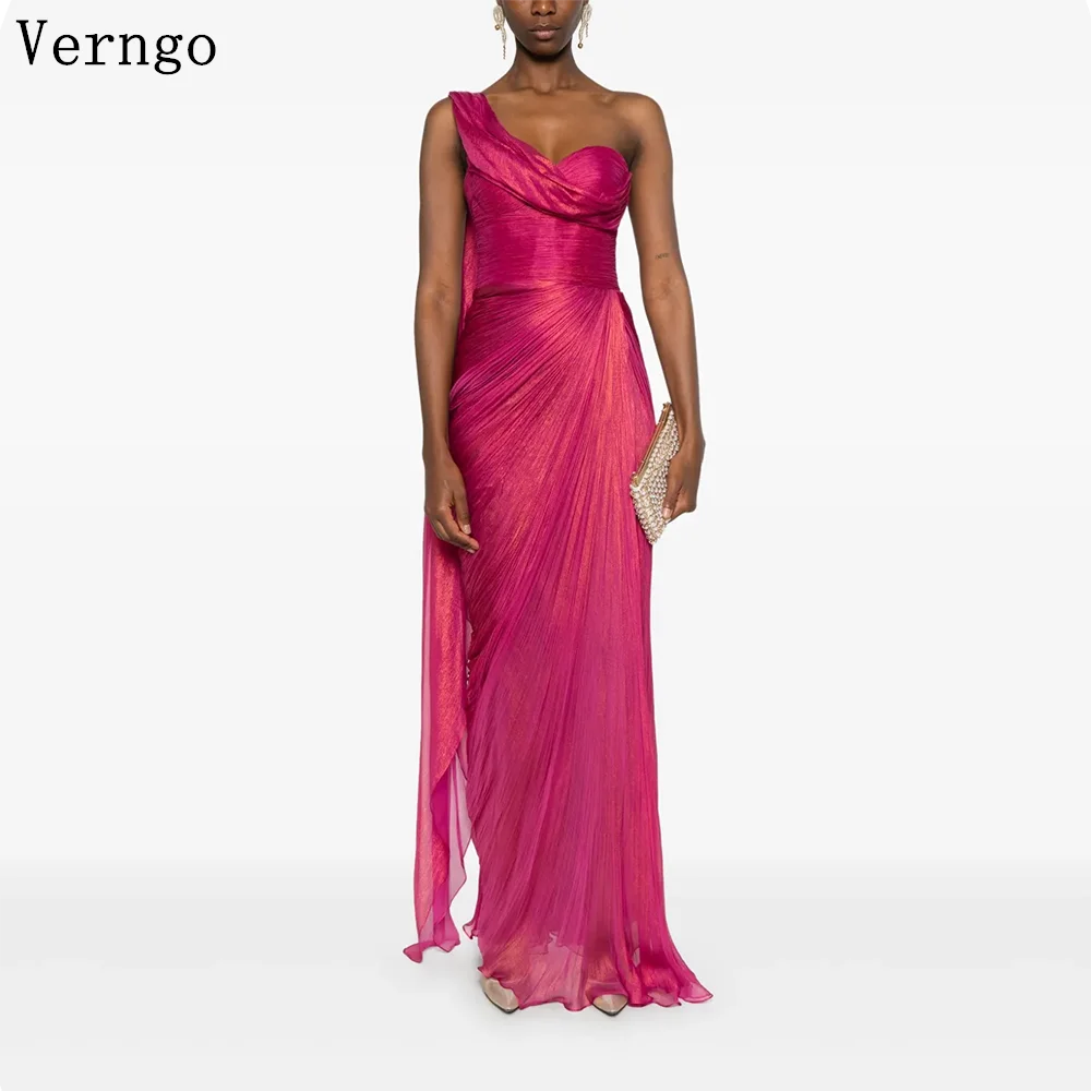 Verngo Hot Pink Elegant Shiny Prom Gowns One Shoulder Mermaid Formal Occasion Dresses Women Modern Prom Party Dress Customized
