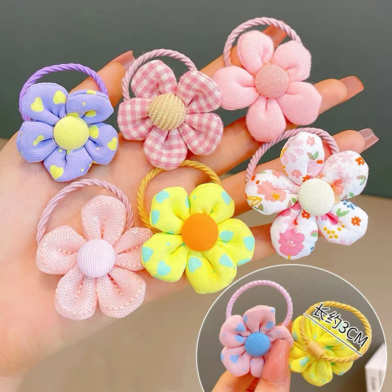 10Pcs/pack Colorful Elastic Hair Bands Children Girls Headwear Flower Ponytail Hold Small Hair Rubber Sweet Hair Accessories