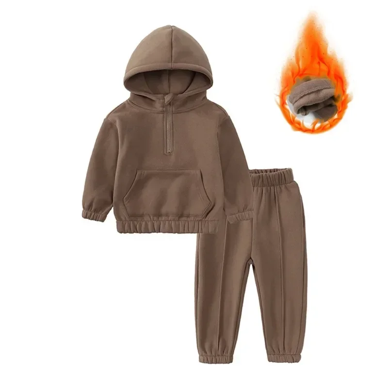 

2-7Y Children's Sets Winter Solid Color Boys Girls Long Sleeves Hoodie Sweatshirt Elastic Waist Casual Pants Two Pieces Sets