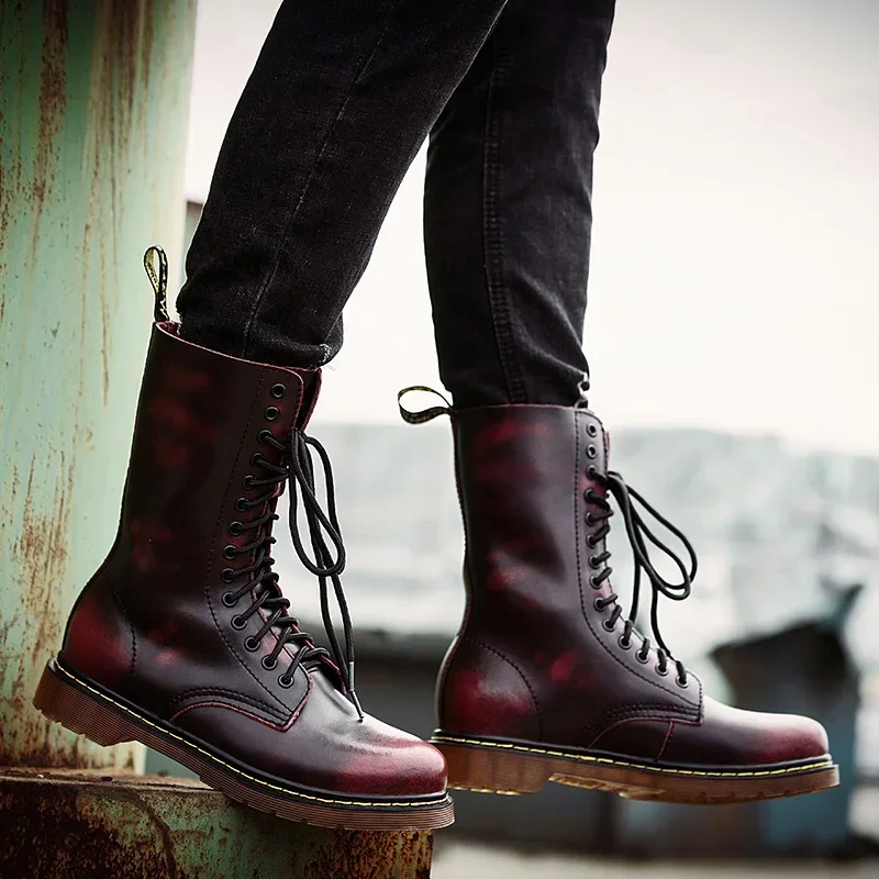 Man Fashion Knight Boot Women Chelsea 2024 New Long Men Trends Shoes Outdoor Waterproof Boots Goth Couple Mid-Calf Leather Shoes