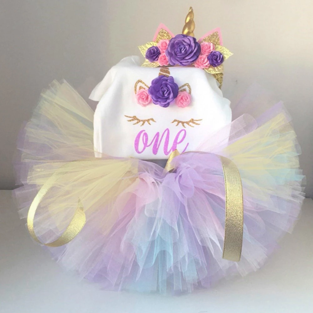 2024 Baby Girl 1 Year Birthday Dress Unicorn Outfits Summer Kids Dresses for Girls Clothing 12 Months Toddler Infant Party Wear