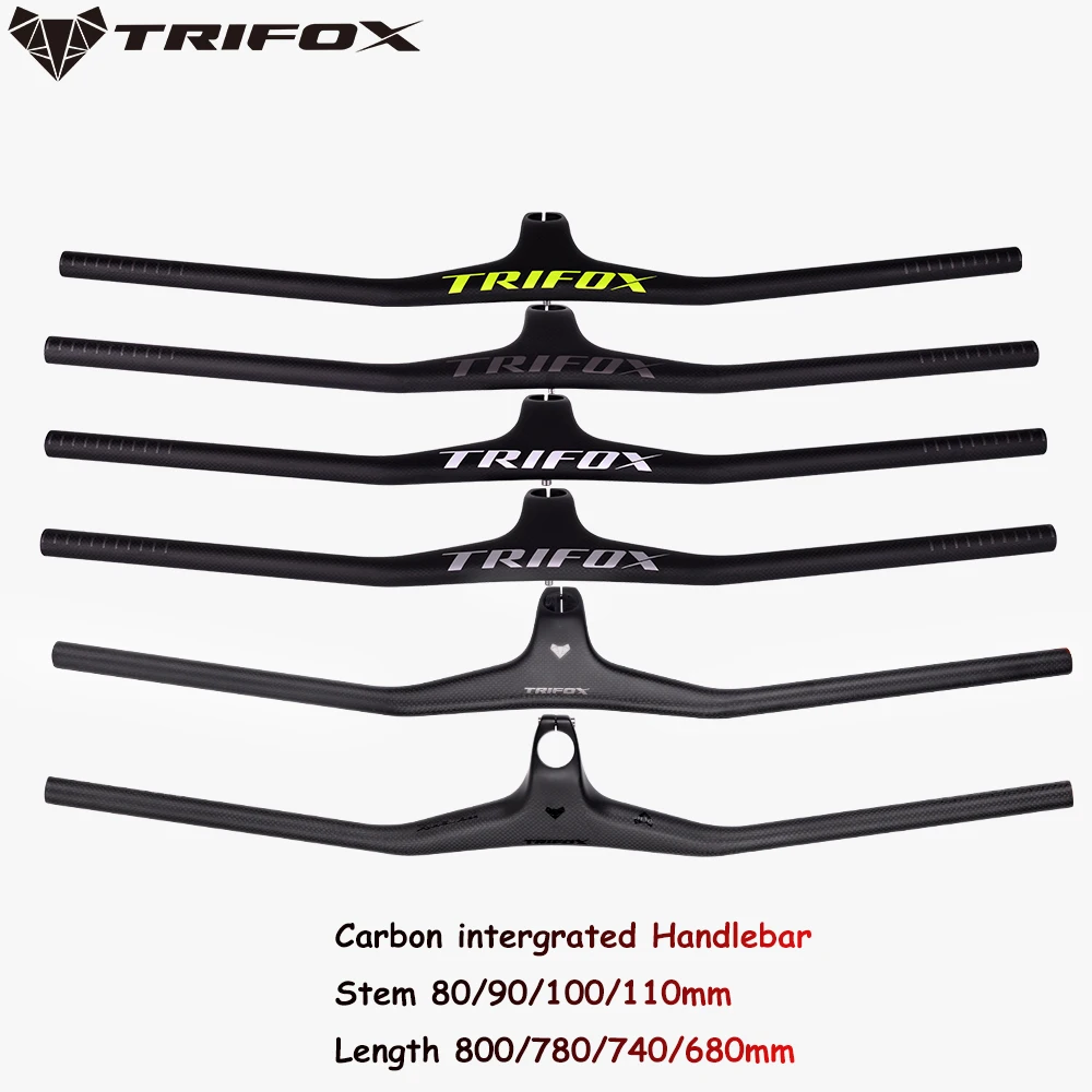 TRIFOX Carbon Fiber Integrated Handlebars Stem 80/90/100/110mm 3K Matte  Angle-17° Φ28.6mm MTB Mountain Bike Handlebar