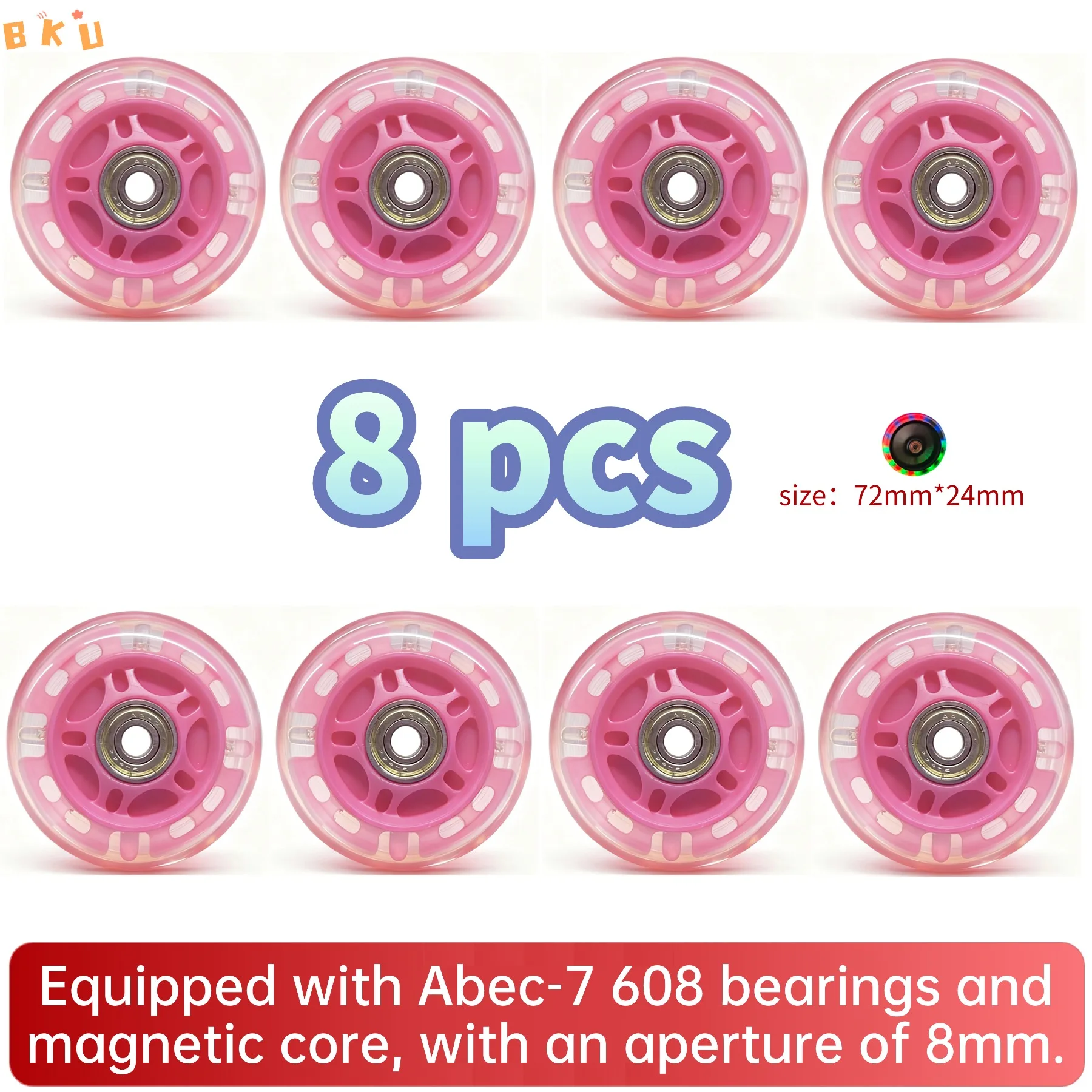 8-حزمة عجلات مضيئة LED 72 مم محامل PU ABEC-7، عجلات متوهجة ملونة للزلاجات المضمنة والدراجات البخارية والأمتعة