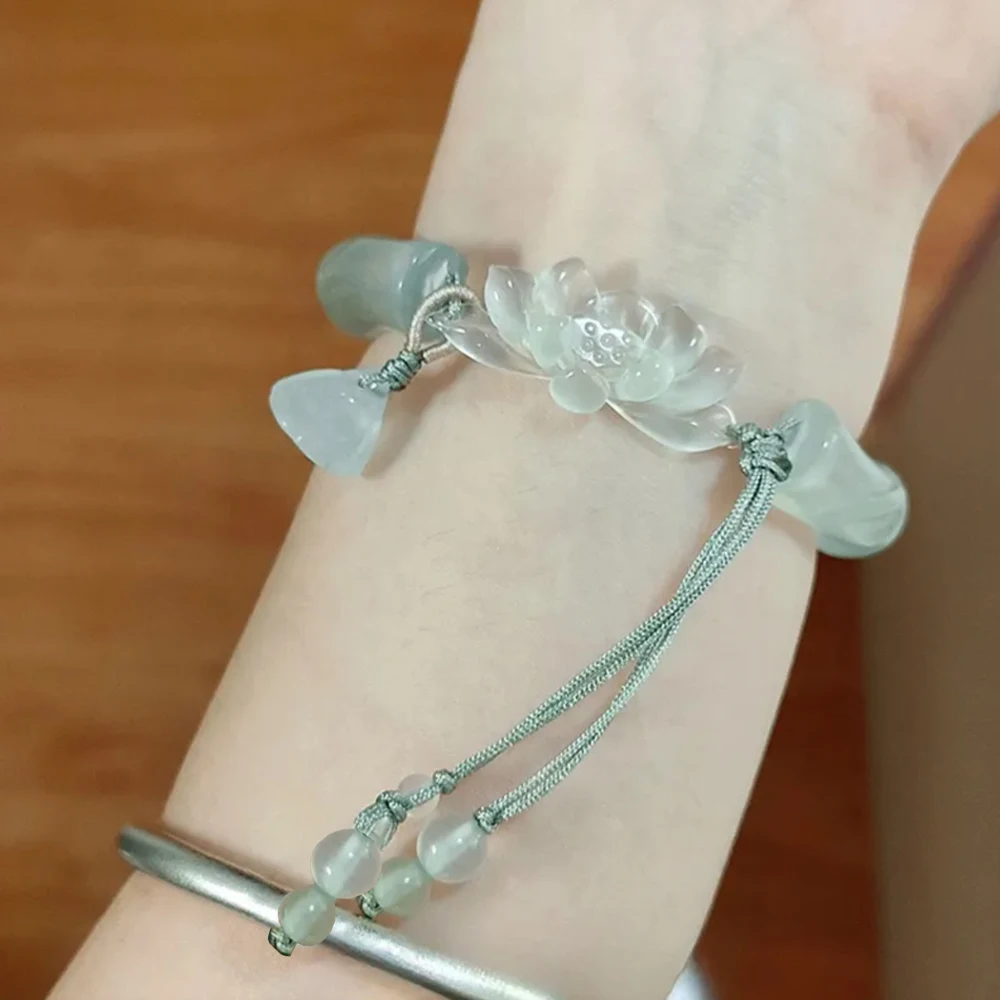 6 mm Women Chinese Ancient Style Lotus Bamboo Sweet Girl Bracelet Lmitation Stone Glass Exquisite Popular Fashion Accessories