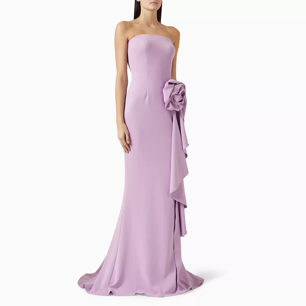 

Lilac Ivory Evening Dresses for Women 2025 Strapless Fashion Evening Gowns Pleated Flower Mermaid Simple Party Dress Customized
