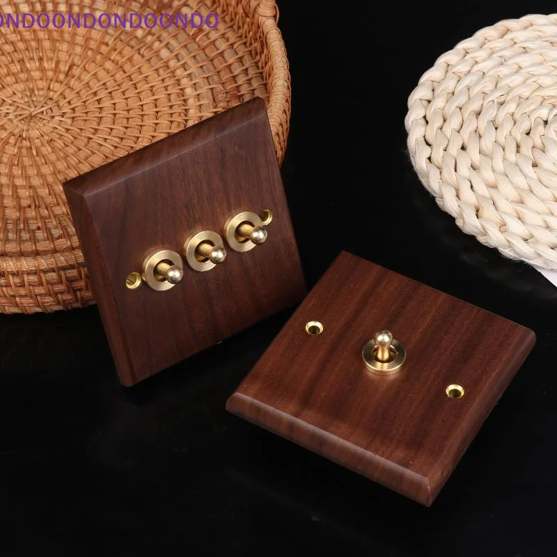 

Настенный светильник из чистого дерева с латунным выключателем-тумблером, ретро-стиль, британский дизайн, светодиодный диммер, розетка, прикроватный светильник из черного ореха