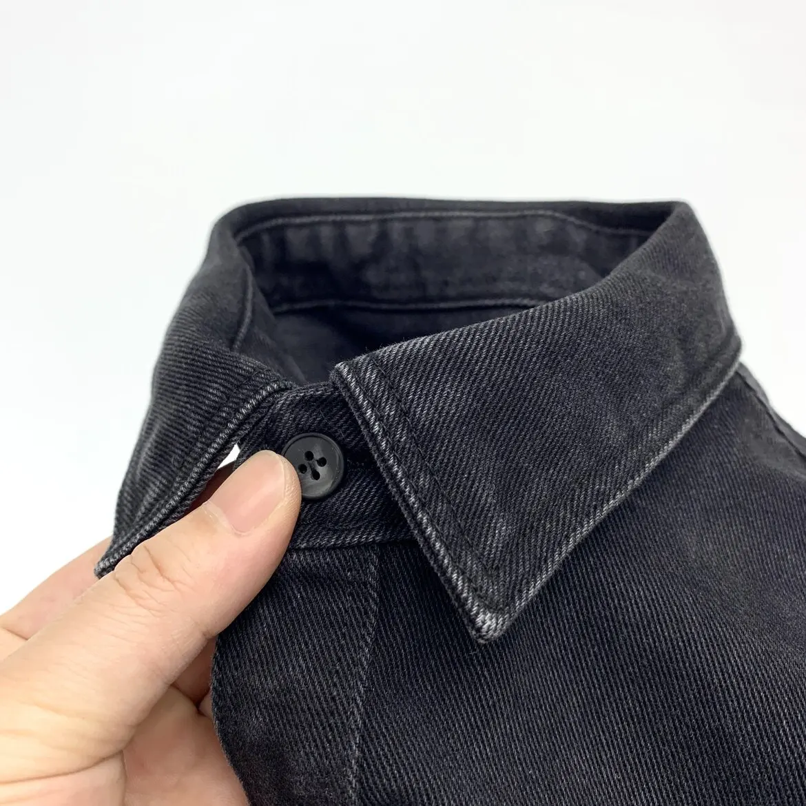 Amekaji Men's Heavyweight Denim Overshirt 100% Cotton Loose Workwear American Casual Style Thick Black Long Sleeve for Fall