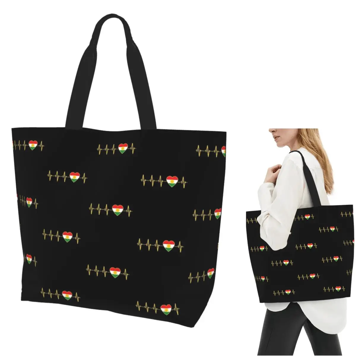 Kurdistan Flag Shopping Tote Bag Canvas Large Capacity Shoulder Bags Shopper Grocery Handbag for Women