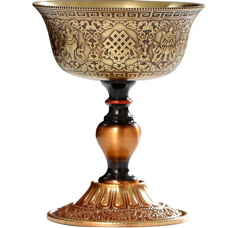 

Pure copper gilt carving lotus eight auspicious butter lamp holder seven star Changming Buddha for lamp holder patina