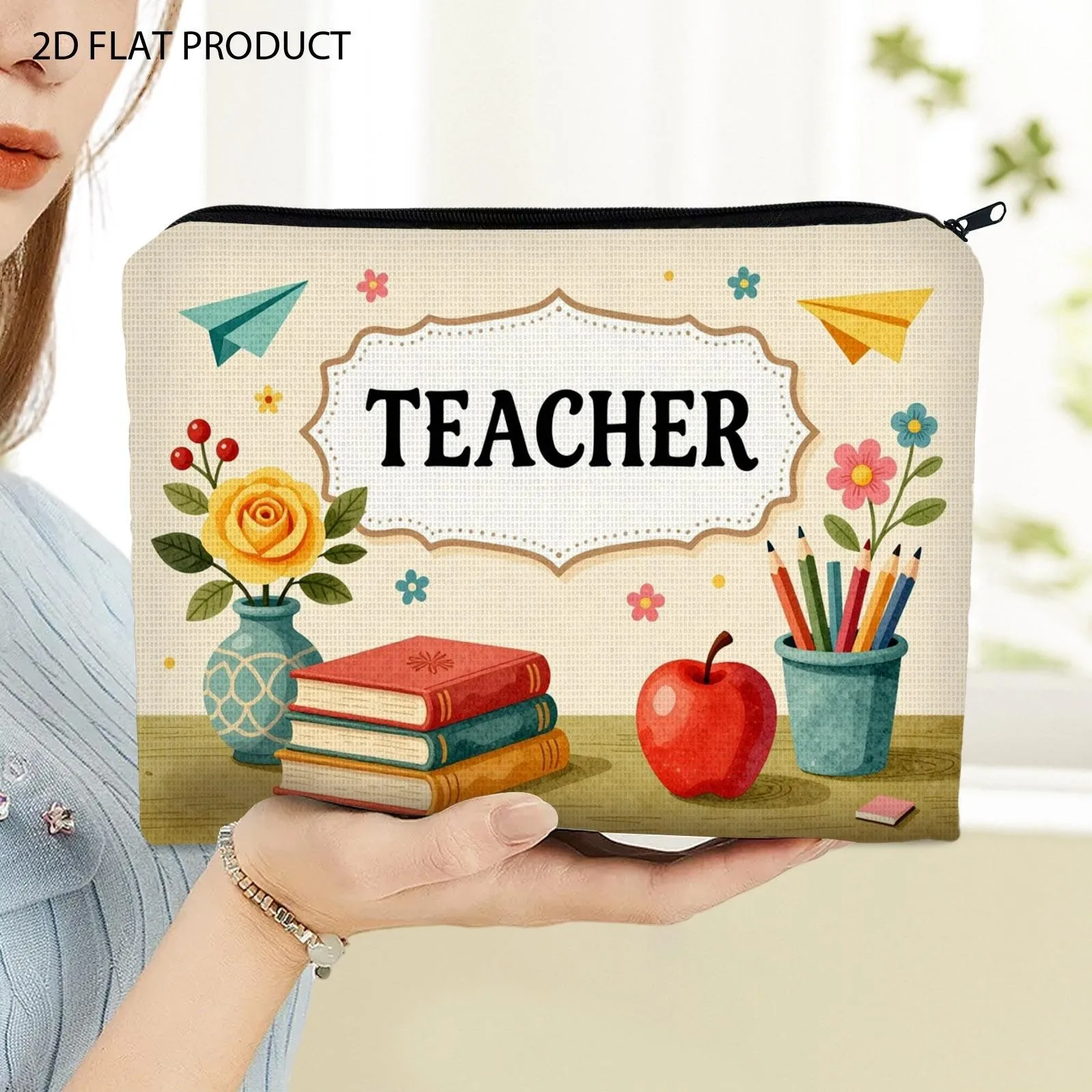 Teacher Themed Cosmetic Bag Suitable for Travel Toiletry Organizer with Lightweight Portable Pouch Daily Storage Teacher Gift