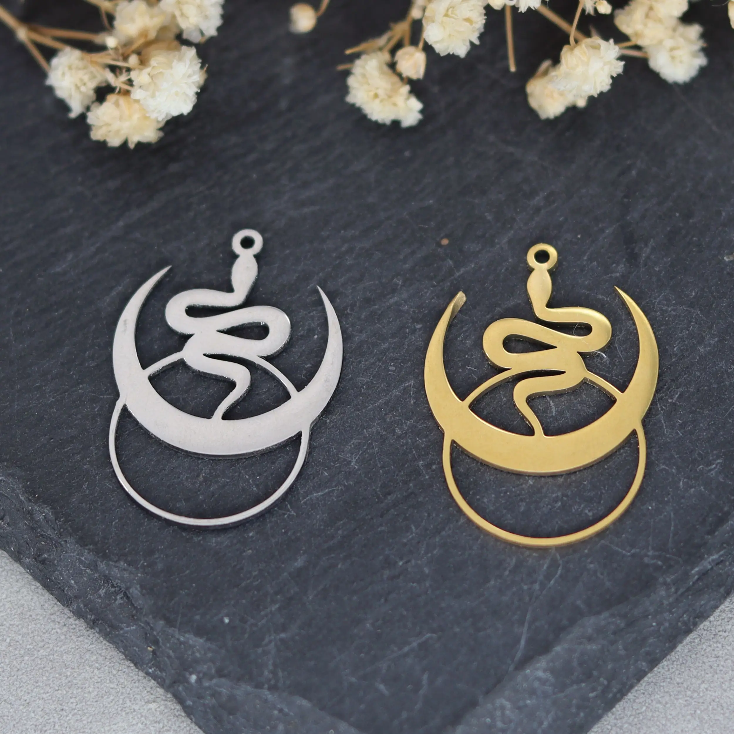 3 sztuk gotyckie Charms półksiężyc wąż DIY Craft kolczyki dla kobiet wisiorek ze stali nierdzewnej Charms do tworzenia biżuterii diy akcesoria