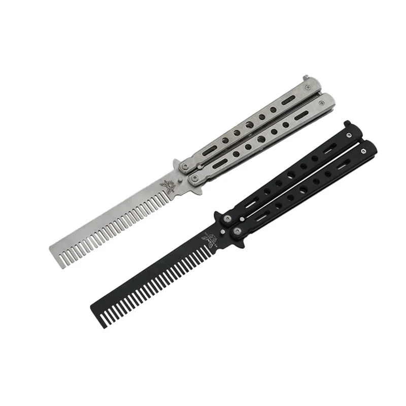 Sdatter 1pc Foldable Comb Stainless Steel Practice Training Butterfly Knife Comb Beard & Moustache Brushes Hairdressing Styling