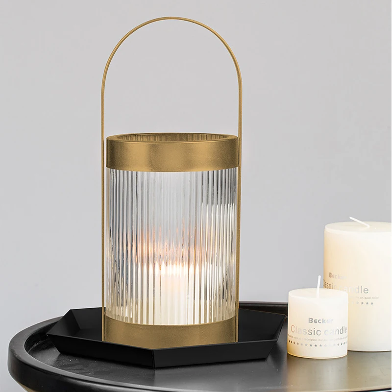 Golden Luxury Candlestick Nordic Romantic Dining Table Candle Cover Ornaments Creative Wrought Iron Windbreak Decorations