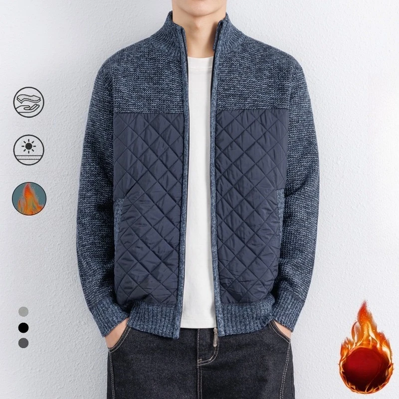 

Стеганый кардиган на флисовой подкладке Diamond — светло-серый (темно-серый/черный/бордовый/синий), зимняя теплая молния