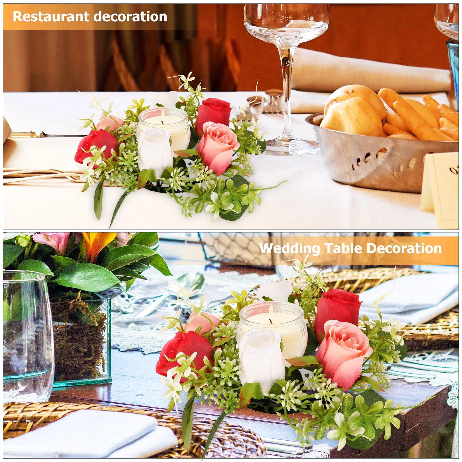 

Artificial Rose Decor Red Silk Flower C Wreath Rings for Pillars Party Wreath Decor Wedding Home Atmosphere