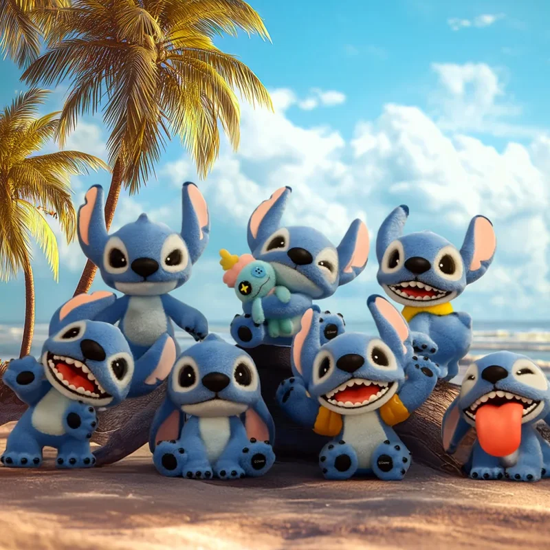 Disney Stitch Fluffy Adventure Series Blind Box Mini bambola floccata Decorazione da scrivania Giocattolo misterioso Regalo Action Figure da collezione