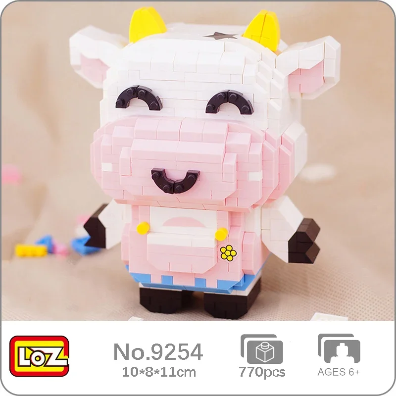 

LOZ 9254 Animal World Cow Boy Dairy Cattle Smile Flower Pet Doll DIY Mini Diamond Blocks Bricks Building Toy For Children No Box