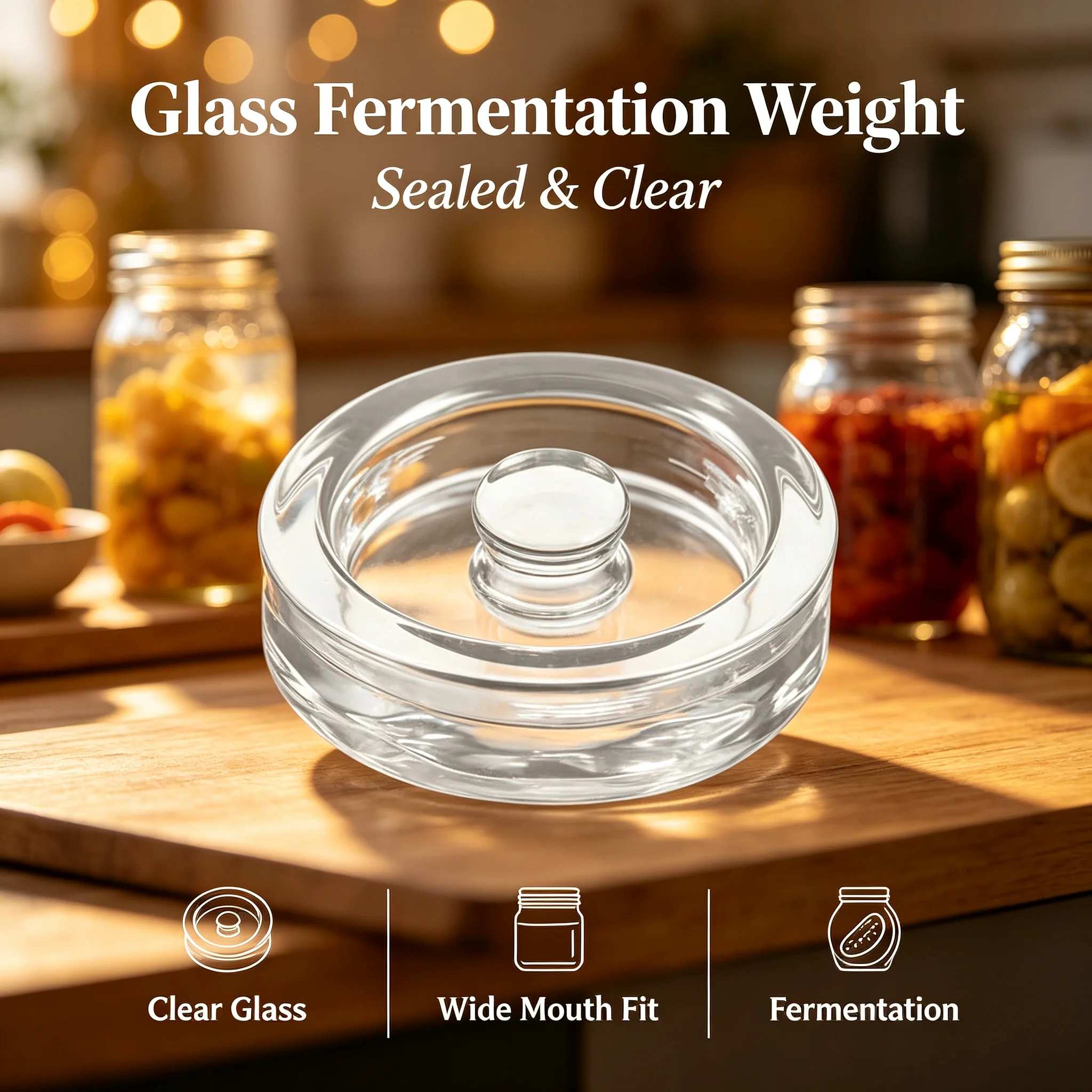 Glass Weights with Handle Clear Wide Mouth Mason Jar Lid Kitchen Gadgets Sealed Storage Container Lids Cheese Fermentation
