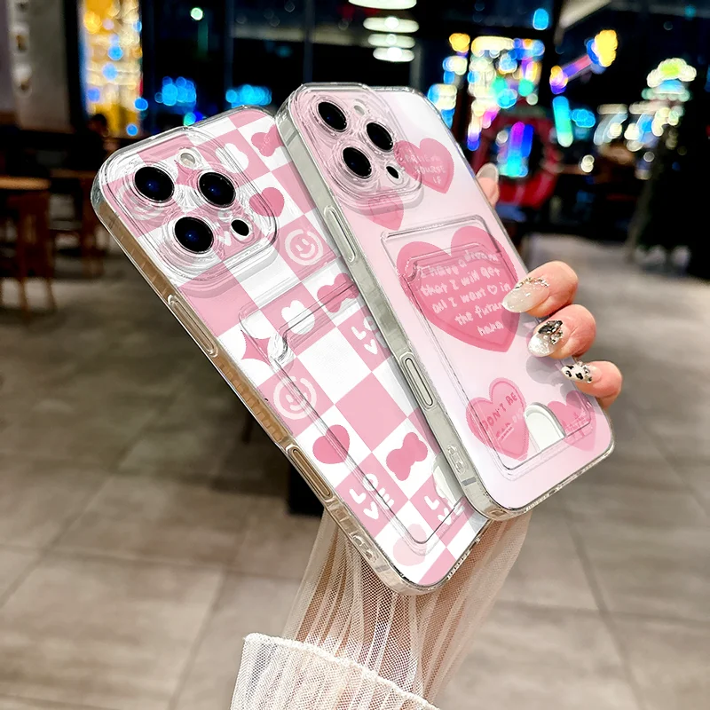 Чехол для телефона с электрокардиограмой LOVE Grid для iPhone 11, 12, 13, 14, 15, 16 Pro Max Plus X XS XR 16E, мини-карман для карт, чехлы