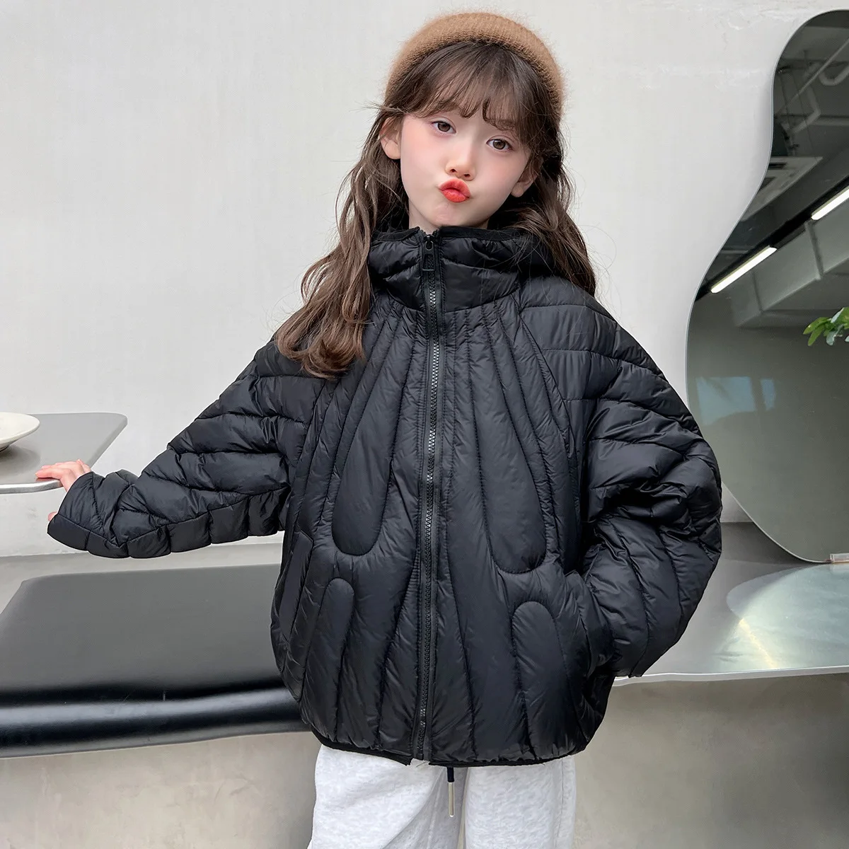 

Boys Girls Cotton Coat Winter Casual Solid Color Loose Thick Warm Hooded Quilted Jacket Children Autumn Winter Outerwear