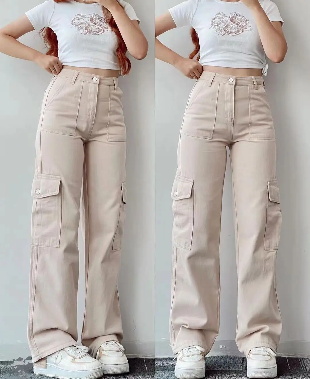 

Pantalones Cargo Vintage Y2K para mujer, ropa de calle, pantalones de paracaídas Harajuku coreanos, pantalones de chándal Beige,