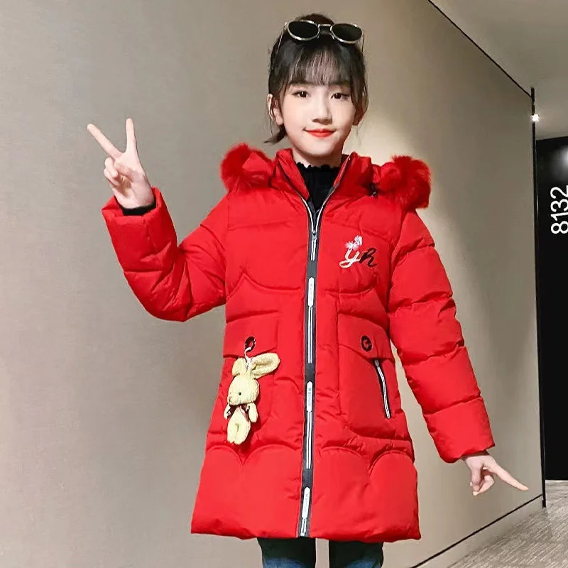 Winter Girls Jacket Children Plus Velvet Thickend Down Coat Baby Windproof Warm Cotton Outerwear Kids Cold Hooded Outfits