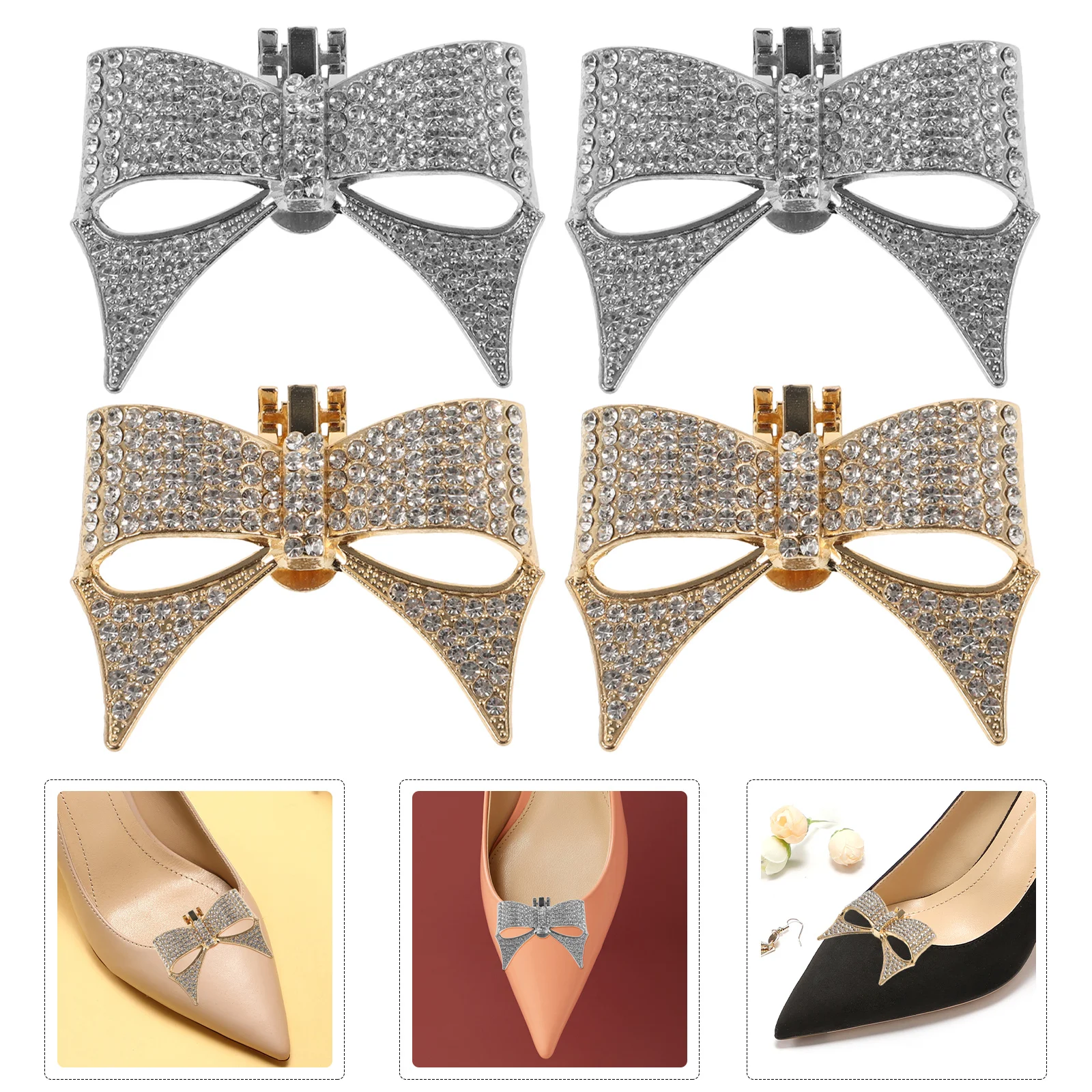 

4Pcs Bridal Shoe Clips Bow Rhinestone Clip on High Heel Shoe Jewelry Wedding Party Accessories Bow Shoes Buckle