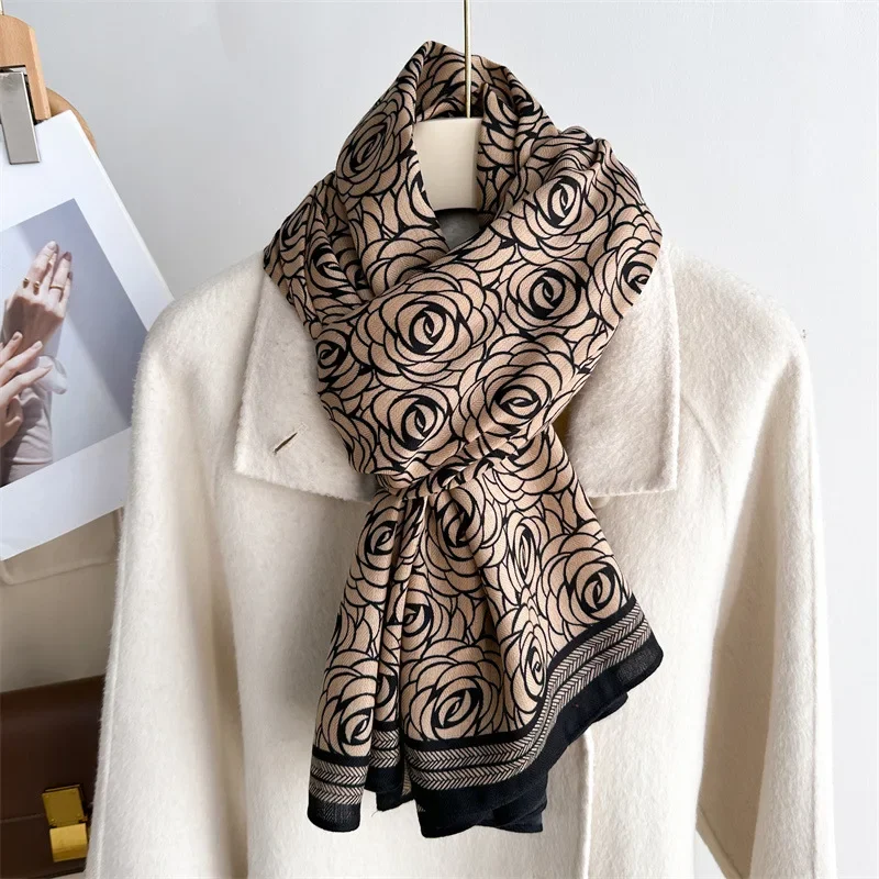 Autumn Winter Fashion Luxury Scarves for Women Soft Warm Scarf Cotton Linen Printed Geometric Large Wrap Bufandas Muslim Shawls