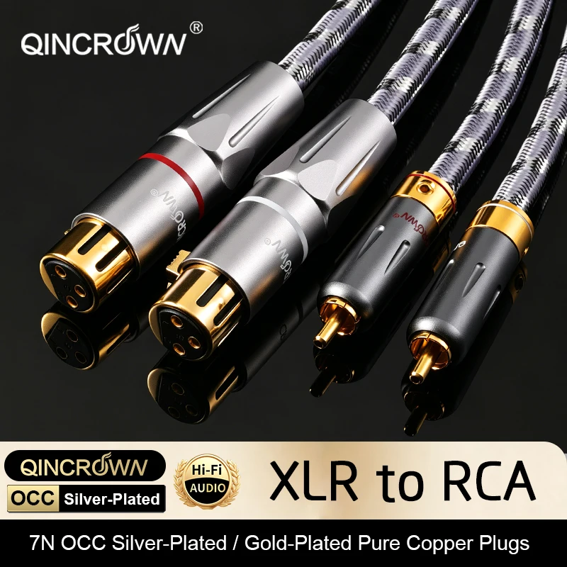 QINCROWN 1 Pair High-End 2RCA to 2XLR Balanced Interconnect Cable, 7N Silver-Plated OCC for HiFi Amp DAC Mixer Stereo System