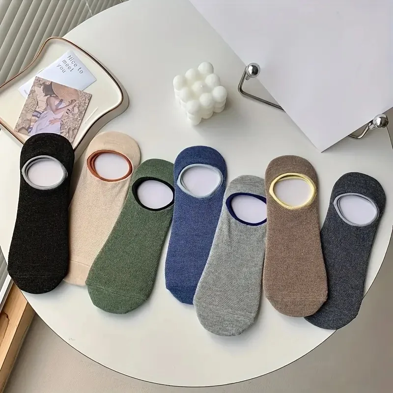 7 pares de calcetines invisibles de malla fina para primavera y verano, calcetines náuticos antideslizantes de silicona de Color sólido a juego con boca poco profunda para hombre