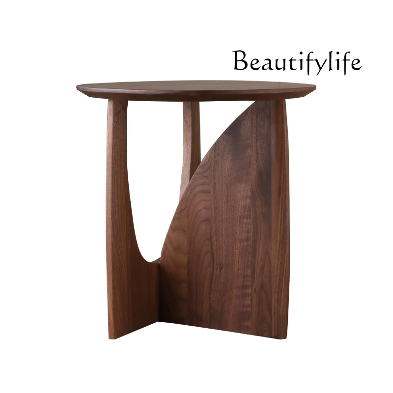 

Nordic Solid Wood Side Table Sofa and Tea Table Corner Table Living Room round Household Black Walnut Color Wooden