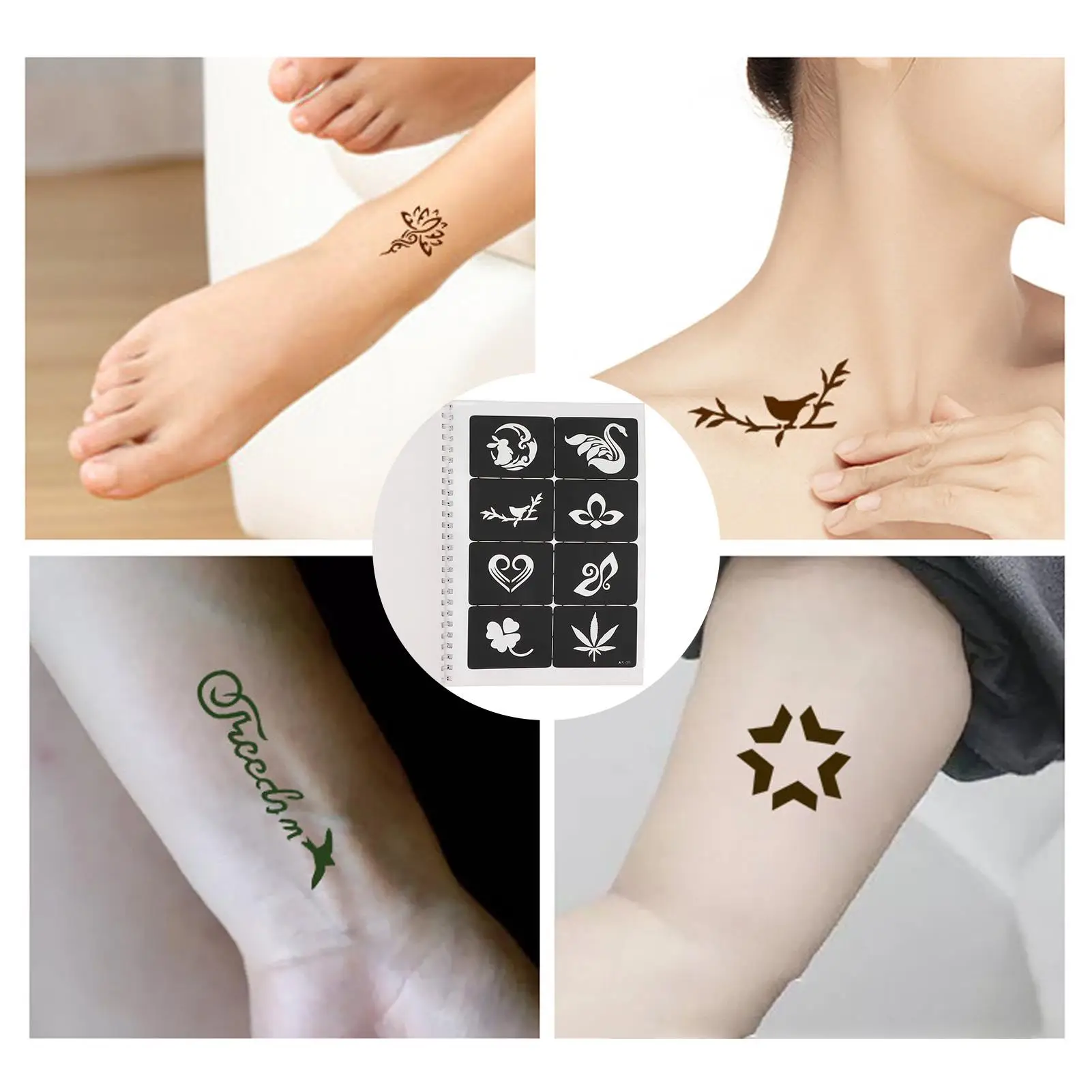 10 Sheets Temporary Tattoo Stencils - Glitter, Flower & Butterfly Designs for Airbrush Body Art & Henna Painting